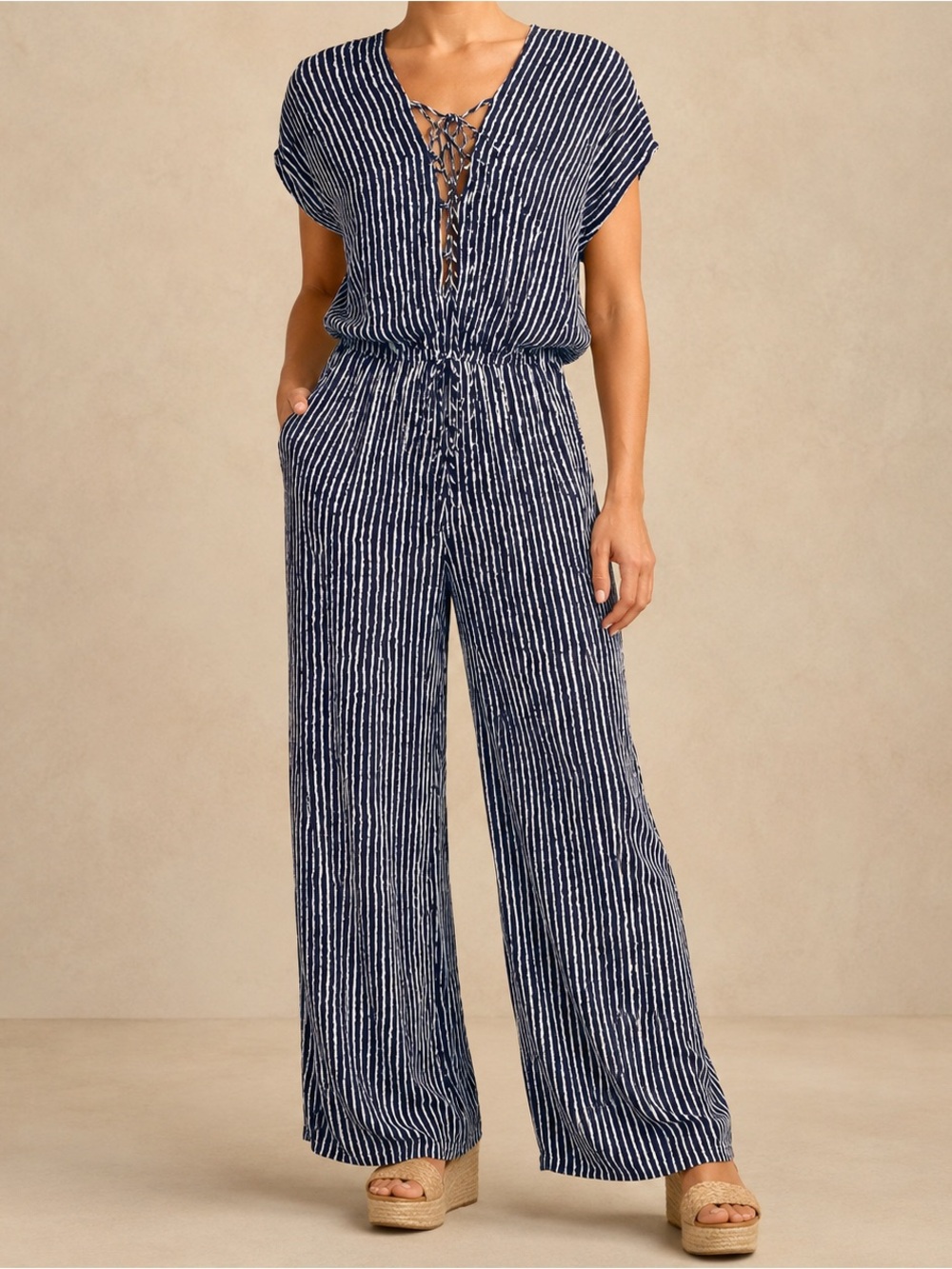 World Market Striped Wide-Leg Jumpsuit L/XL